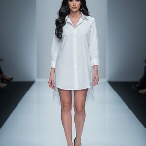 . Boston Proper White Tunic Shirt Dress Size 6 Modern High-Low